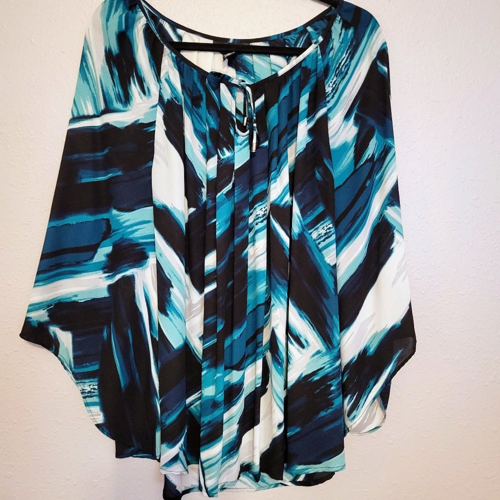 Alfani Peacock Blue Black & White Abstract Print Blouse 16